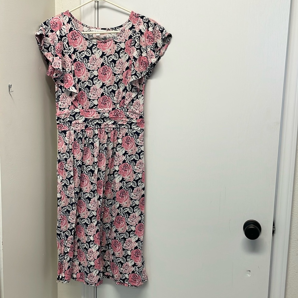 Down East Pink and Navy Floral knit Dress Women’s size Medium